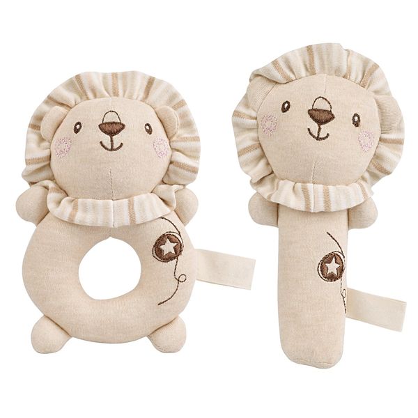 ACCKUO Baby Rattle Toys Set for Infants, Soft Stuffed Animal Lion Plush Rattle Sensory Toys, 2 PCS