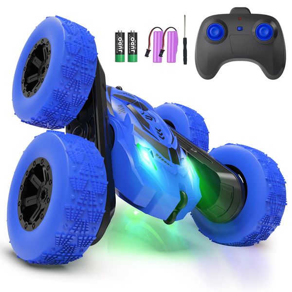 Remote Control Car, RC Cars with Headlights Double-Sided Driving 360° Flips Rotating for Kids Ages 4-7 8-12 Year Old, RC Stunt Car Toys for Boys and Girls Gift Blue