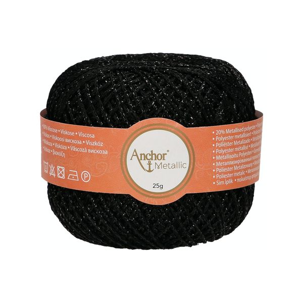 ANCHOR Metallic, Packaging: 25G, Running Length: 100M black Crochet Threads