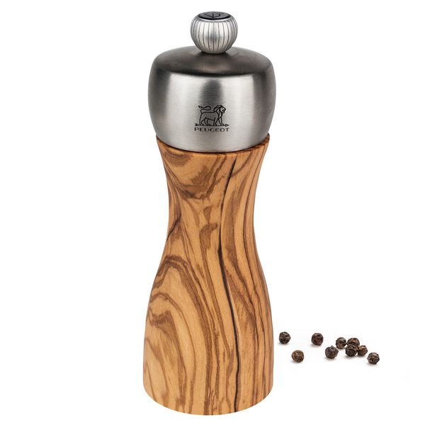 Peugeot - Fidji Pepper Mill - Adjustable Grinder - Olive Wood and Stainless Steel, Olive Wood, 15 cm