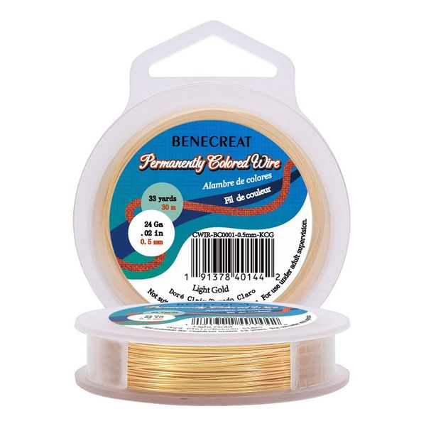 BENECREAT Accessory Wire, Total Length 18.8 ft (30 m), Diameter 0.02 inch (0.5 mm), Art Wire, Anti-Tarnish, Copper Wire, Craft Wire, Jewelry Making, Craft Materials, Handmade (Gold)