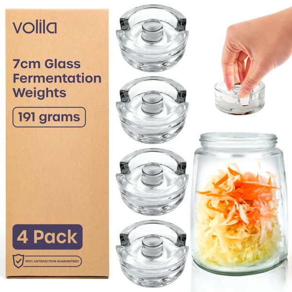 Fermentation Weights - 4 Pack Glass Fermenting Weights (7cm) for Wide Mouth Fermentation Jars - Glass Fermentation Weights with Easy-Grip Handle and a Functional Gap to Remove Excess Brine