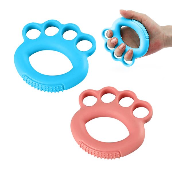 2 Stück Fingertrainer, Split Finger Grip Krafttrainer, Weiche Gummimanschette Stressball, Verwendet für Stressabbau, Krafttraining, Hand Reha Training (Lake Blue, Orange)