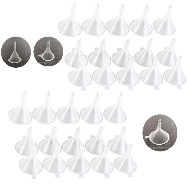 Mini Trichter Set 30 Stück 3 Größe Trichter Plastik Klein Trichter Kunststoff Transparent Labortrichter, Parfümtrichter, Trichter Marmelade, Trichter Set für Öl, Kosmetik Proben