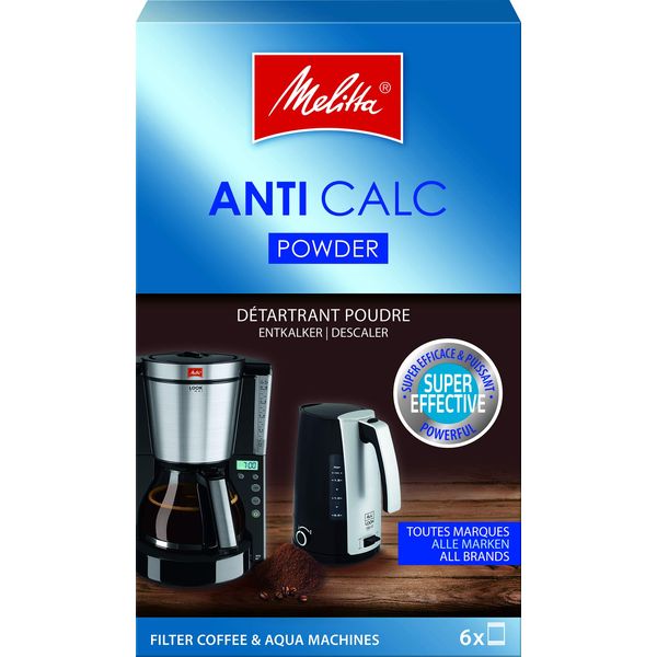 Melitta Anti-Calc Powder Descaler for Filter Coffee Machines, Article 192632, 6 Powder Bags of 20 g Each