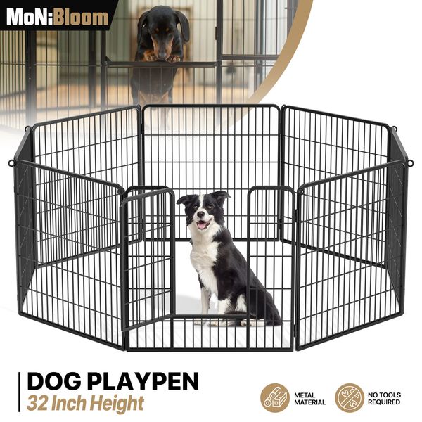 31 Inch Folding Dog Playpen Metal Heavy Duty Pet Dog Exercise Pen 8Panel w/Doors