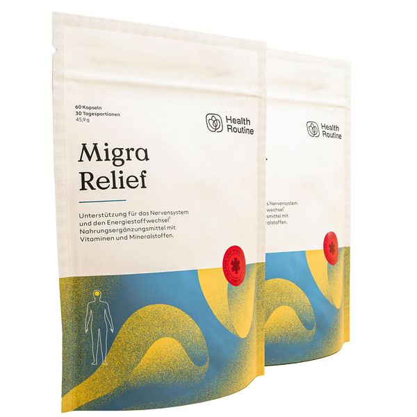 Health Routine Migra Relief — Unterstützung Bei Kopfschmerzen — Nahrungsergänzungsmittel Mit Magnesium, Vitamin B2 & Coenzym Q10 — 2er Pack
