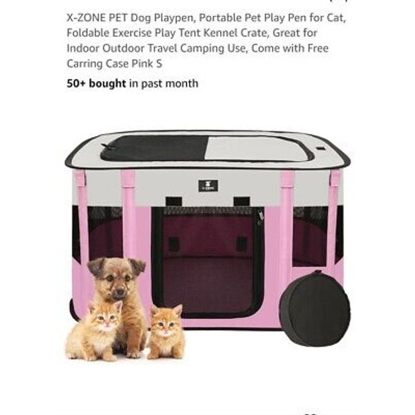 X Zone Portable Pet Play Pen Pink Medium With Carrying Bag New