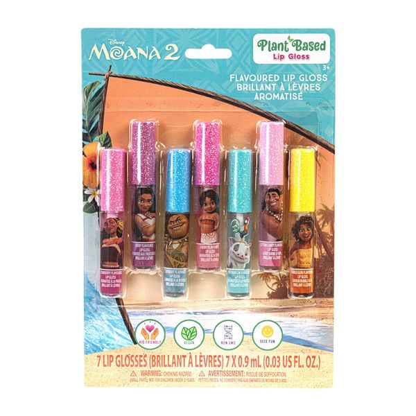 Townley Girl Moana 7 PK Kids Lip Gloss Set | Vegan Girls Makeup for Ages 3