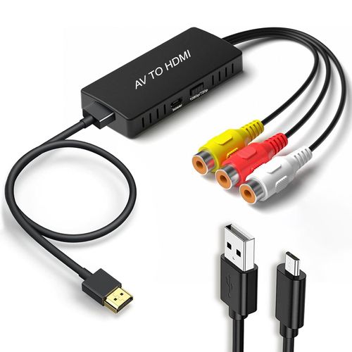 HDMI Adapter, Scart to HDMI Adapter, Wii HDMI Adapter, RCA to HDMI Converter with HDMI Cable, AV to HDMI Converter, for PS2/Xbox/SNES/N64/VHS/VCR Video Recorder DVD, Supports PAL/NTSC