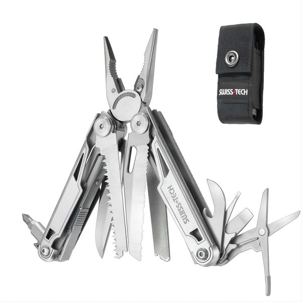 Swiss+Tech Multi-Tool, 16-in-1Multitools Pliers, Foldable Multitool Pliers with Carry Bag, Camping Multitool with Scissors, Saw, Bottle Opener, Screwdriver for Outdoor, Repairing, Hiking, Picnic