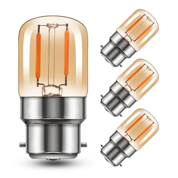 EASYIVY B22 Pygmy Bayonet LED Light Bulbs, 2W Bayonet Cap BC LED Night Light Bulb 15W Pygmy Bulb Replacement 240V, 2700K Warm White Amber Bayonet Sewing Machine Bulb/Appliance Lamps, 4-Pack