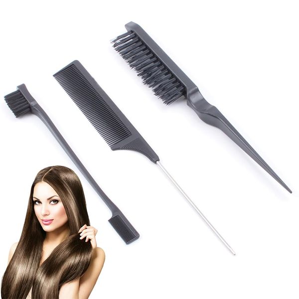 GGUFAY 3-teiliges Set Sleek Bun Bürste mit Doppelkantenbürste für professionelle und präzise Haarglättung, Toupieren und Stylen, geeignet für Friseure, Damen, Babys und Kinder in Schwarz.