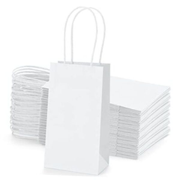 50 Pack 3.5x2.4x6.7 Inches Small Kraft Paper Gift Bags with Handles Bulk White