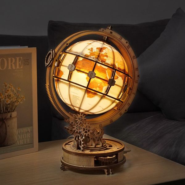 ROKR 3D Wooden Puzzles for Adults, LED Illuminated Globe with Stand, 3D Wooden Globe Model Kits with LED Light, Unique Gift for Birthday/Anniversay