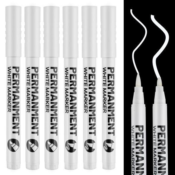 6 Stück Permanent Marker Stifte Weiß, Schnelltrocknender Stifte Weiß, Weißer Wasserbasierte Stift für Schwarzes Papier, Wasserfeste Fine Tip Marker Stift, Multifunktional Stift für Zeichnung DIY