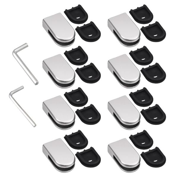 8Pcs Glass Clamps,304 Stainless Steel Glass Clip Grip Holder,Adjustable Wood/Glass Shelf Bracket for Balustrades, Glazing, Handrails,Flat Base (fit 5-8mm Thickness)