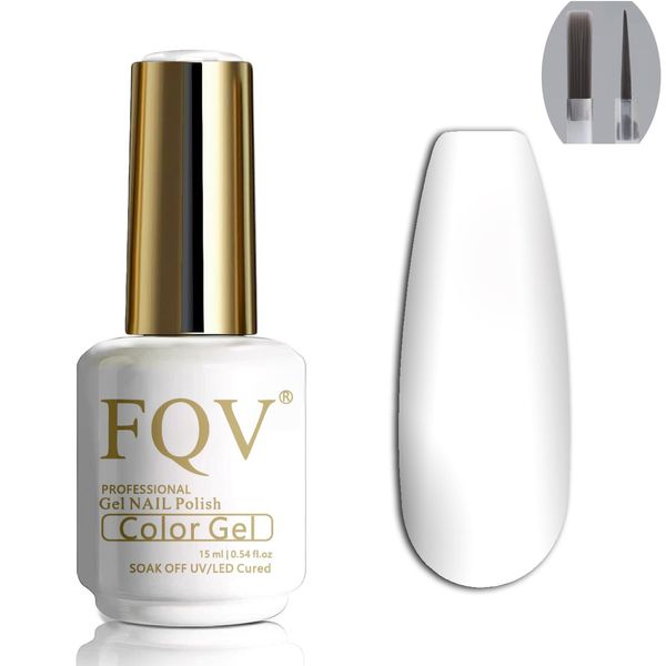 FQV Gel Nail Polish，15ml White Color Gel Nail Polish，UV LED Lamp Gel Polish Nail Art Manicure Salon DIY Home Solid Gel with Fine Brush for Smooth Application