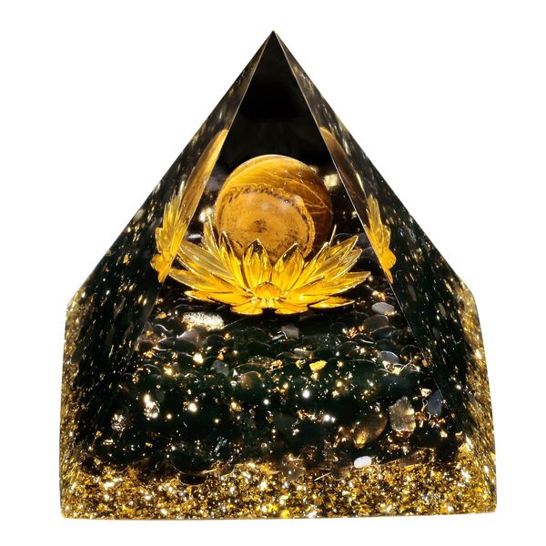 Nupuyai Tiger's Eye Sphere Lotus Flower Chakra Healing Crystal Pyramid with Gift Box, Energy Stone Spiritual Ornament Quartz Point Reiki Energy Figurine for Protection