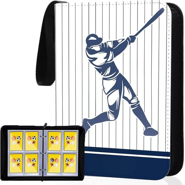 XIMUHO Baseball Card Binder, 4 Pocket Sports Card Binder with 50 Sleeves, 400 Pockets Trading Card Album Holder, Card Collector Binder, 3 Ring Baseball Card Storage Organizer (400 card baseball)