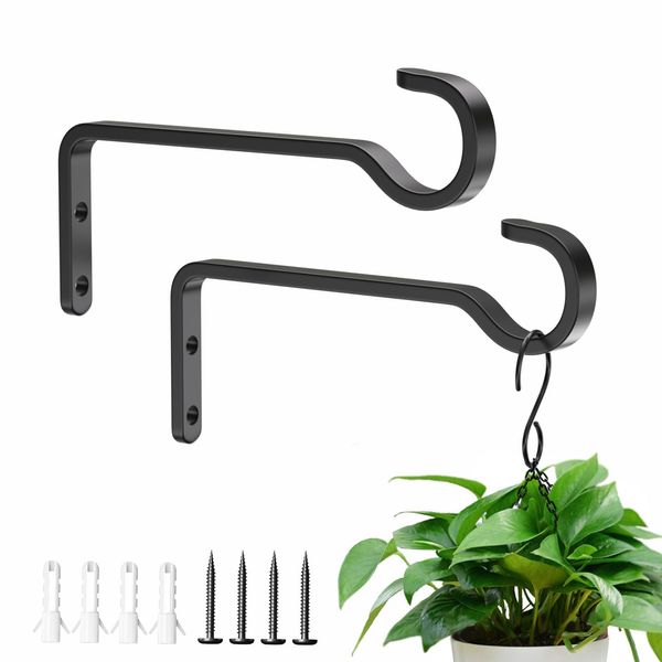 6 Inch 2 Pack Heavy Duty Outdoor Plant Hangers for Hanging Baskets, Iron Hanging Plant Brackets for Hanging Plants Outside, Metal Plant Hooks Plant Wall Hooks for Hanging Lantern, Bird Feeder