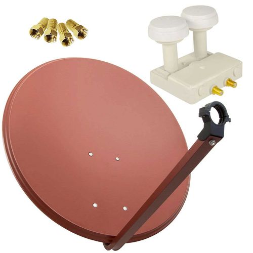 PremiumX Satellite Complete System 80 cm Satellite Dish Brick Red Twin LNB Monoblock Astra Hotbird 2 SAT for 2 Subscribers