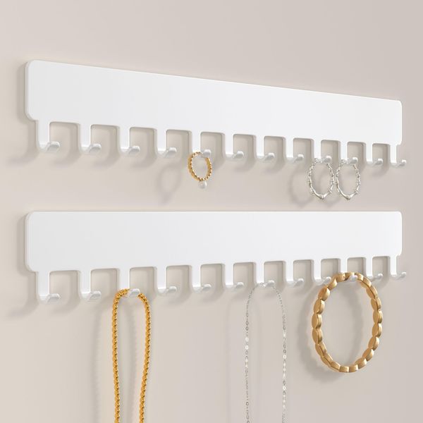 Josmimic Wall Necklace Organizer Holder: Wall Mounted Jewelry Hanging Storage Necklaces Display Hanger White 2 PCS