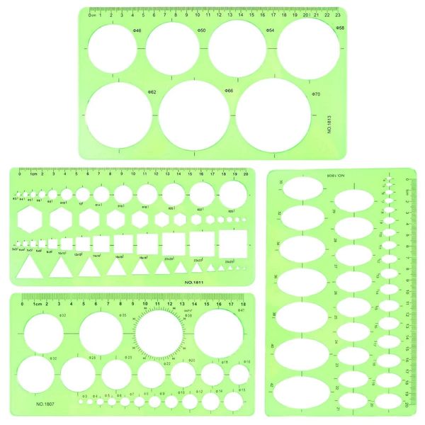 Circle Template for Drawing Drafting, 4Pcs Plastic Circle/Oval/Triangle Shape..