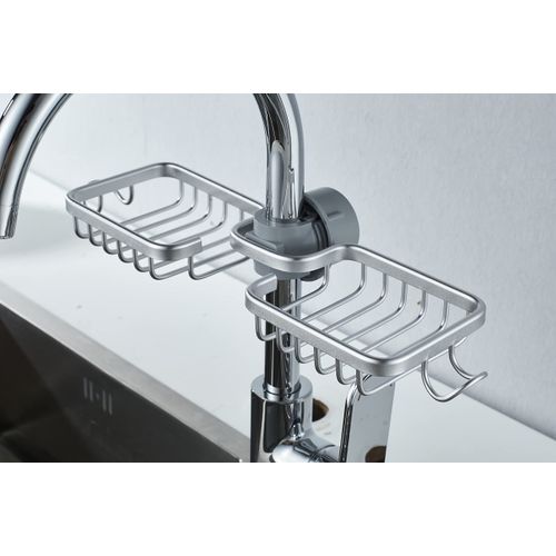 Stainless Detachable Faucet Drain Rack for Kitchen Sink, Sponge Holder for Kitchen Sink, Over The Sink Shelf Sponge Caddy, Organizer and Storage, Bathroom (Double Rack Silver)