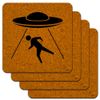 Alien Abduction Hazard Warning Sign Low Profile Novelty Cork Coaster Set