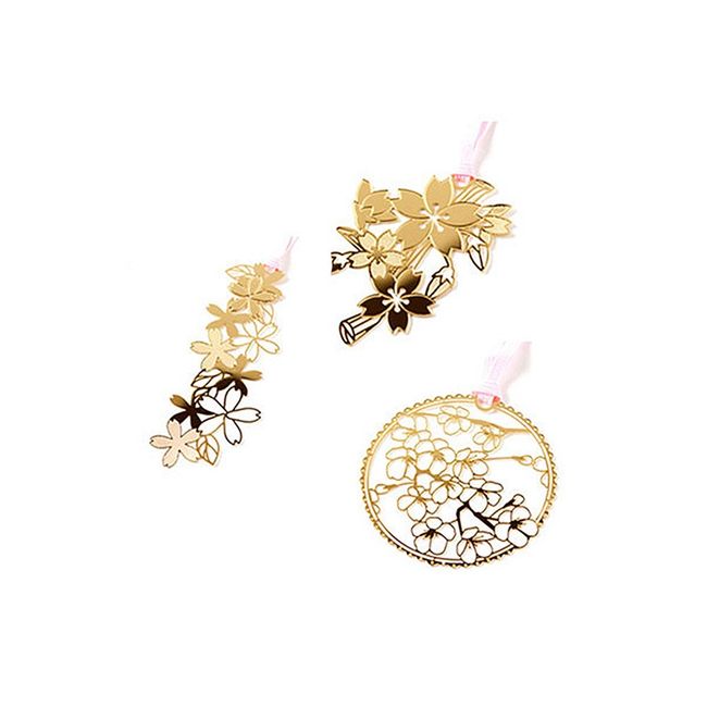 moin moin bookmark bookmark book marker cherry blossom metal gold set of 3