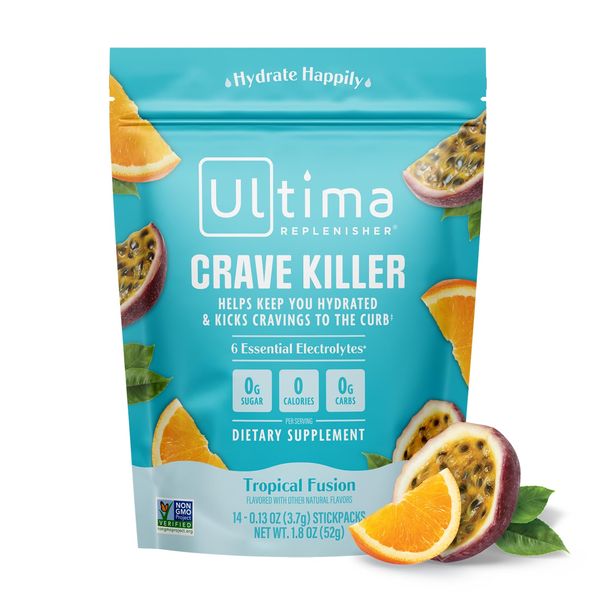 Ultima Replenisher Crave Killer Supplement & Electrolytes Powder – Tropical Fusion, 14 Stickpacks – Hydration Packets That Kick Cravings to The Curb