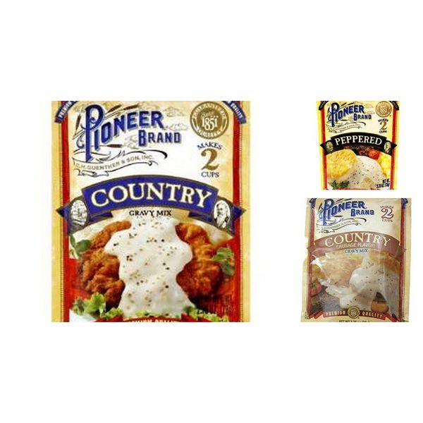 Pioneer Brand Gravy Variety Bundle, 2.75 oz (Pack of 6) includes 2-Count Peppered Gravy Mix + 2-Count Country Sausage Flavor Gravy Mix + 2-Count Country Gravy Mix