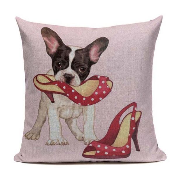 Boston Terrier B9 High Heels Polka Dots Cushion Pillow Cover Pet French Bulldog