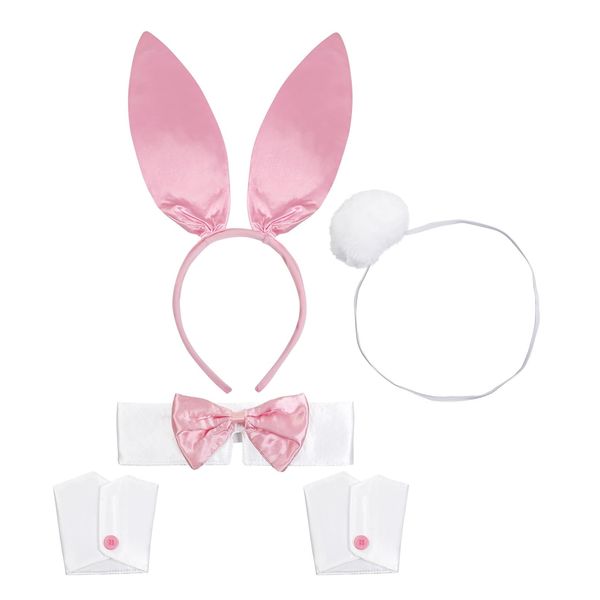 Bunny Costume Set Women Bunny Ears and Tail Set Easter Bunny Ears Headband Woman Adult Women Costume, Rabbit Ear Head Band Bow Tie Collar Cuffs Tail, Halloween Bunny Accessories Costume