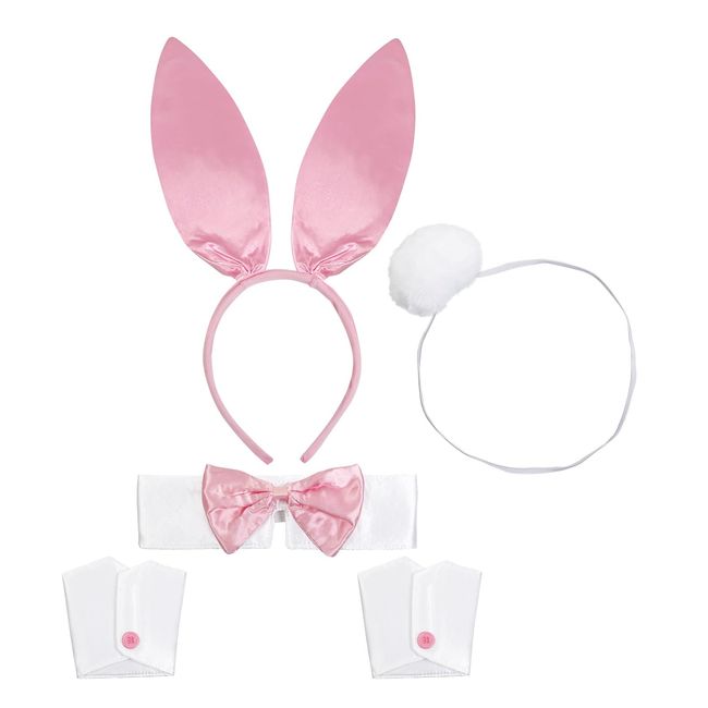 Bunny Costume Set Women Bunny Ears and Tail Set Easter Bunny Ears Headband Woman Adult Women Costume, Rabbit Ear Head Band Bow Tie Collar Cuffs Tail, Halloween Bunny Accessories Costume