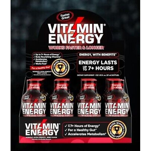 (36 PACK) VITAMIN ENERGY Pre-Workout BERRY Energy Drink Shot-0 Sugar-7+ Hours