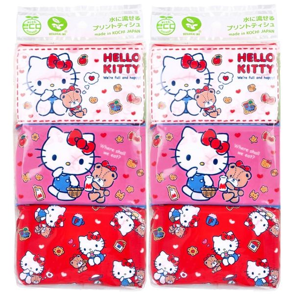 Flushable Pocket Tissue Hello Kitty 6 Pieces x 2 Packs