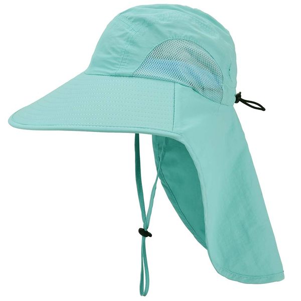 Kids Sun Hat with Neck Flap - Unisex Adjustable Children Wide Brim Summer UPF50+ Sun Protection Bucket for Boys Girls(Sky Blue)