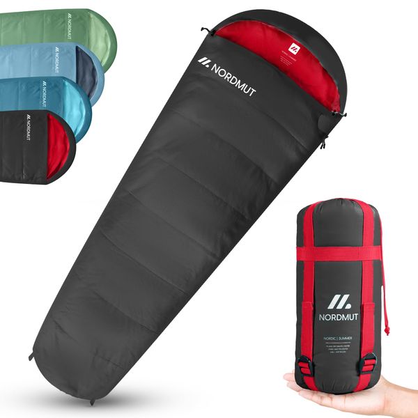 NORDMUT® Sommerschlafsack ultraleicht mit kleinem Packmaß [100 GSM] Komfortabler Schlafsack Sommer - Sleeping Bag inkl. Compression Bag - Mumienschlafsack wasserfest [900g] ideal für Outdoor & Camping