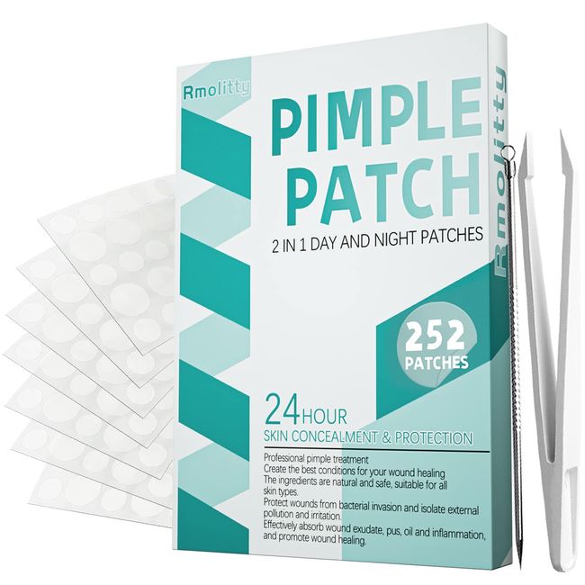 Rmolitty Pickel Patches, Hydrocolloid Patches, Wasserdichtes und Atmungsaktives Acne Patch, Tag und Nacht 2 in 1 Absorbieren Die Sekrete Anti Pickel Patches (252 pcs)