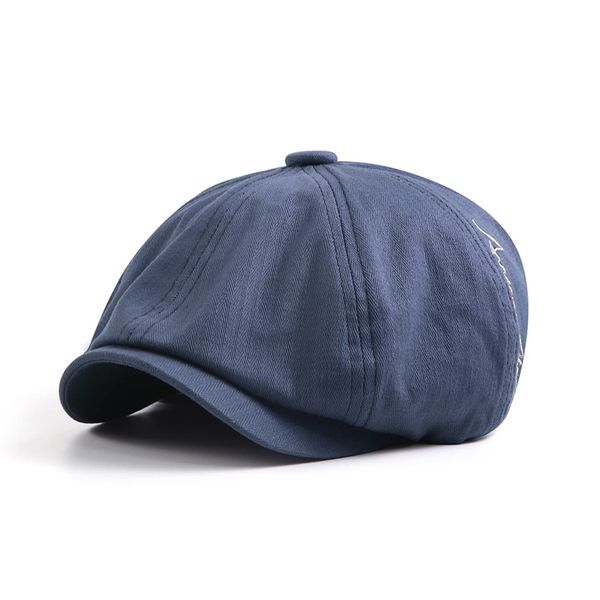 CHENNUO Schirmmütze Gatsby Barett Cap Newsboy Flat Cap 8 Panel Herren Schiebermütze (Blau)