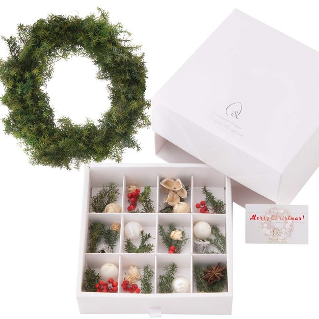 FUN Christmas Wreath Handmade Kit Handmade Preserved Flower Stylish Cute Decorlet Shine (Merry Christmas Card Included)