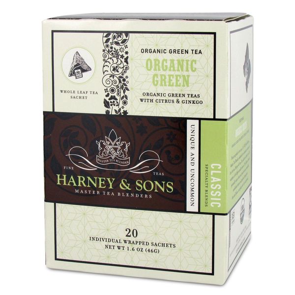 Harney & Sons Organic Green with Citrus and Ginkgo Tea, 20 Count (Pack of 6)