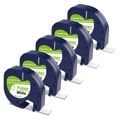 Camopro DYMO LetraTag Label Tape Refill Black/White 5 Pack