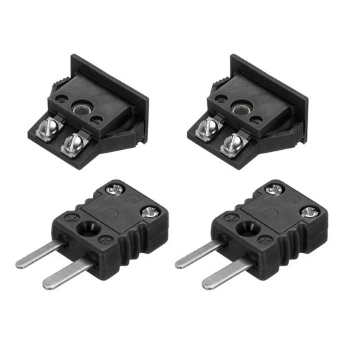 MECCANIXITY J Type Thermocouple Wire Connectors Male Plug with Panel Mount Female Socket High Temperature 200°C(392°F) for Thermocouple Sensor Probe Black 2 Set