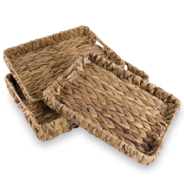 E&W Rectangle Water Hyacinth, Decorative Natural Hand-Woven Seagrass Serving Tray with Handles (Medium)