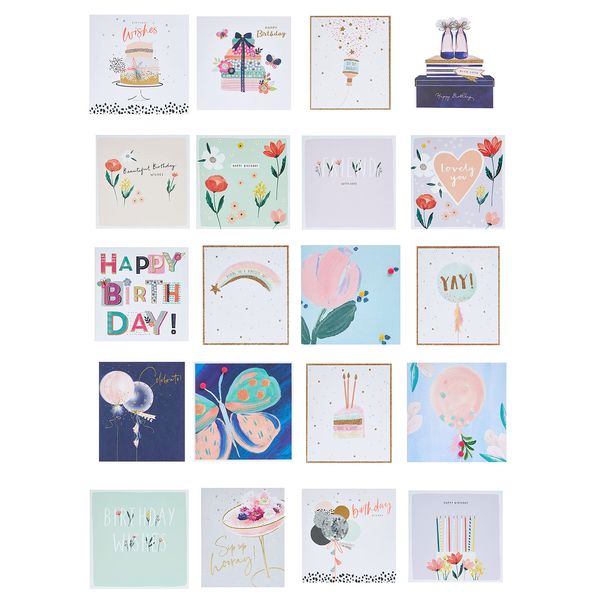 UK Greetings Multipack of 20 Birthday Cards for Her/Friend - Soft Design