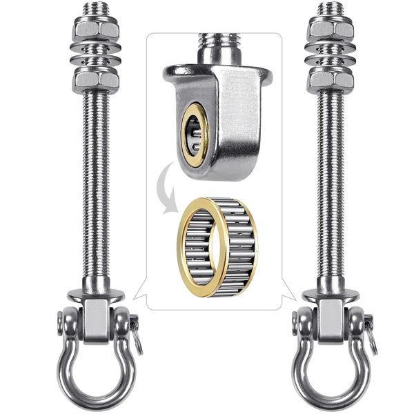 BeneLabel 2pcs Swing Hanging Bolts 22.5cm Hammock Hanger, Swivel Stainless Steel Beam Mounting Bearing Kit Set for Indoor Outdoor Playground Chair Yoga Rope Punching Bag Sandbag, 1500lbs