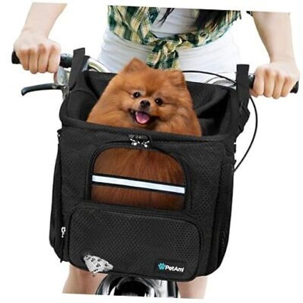 Dog Bike Basket, Soft-Sided Ventilated Dog Bike Carrier Backpack, Dog Black